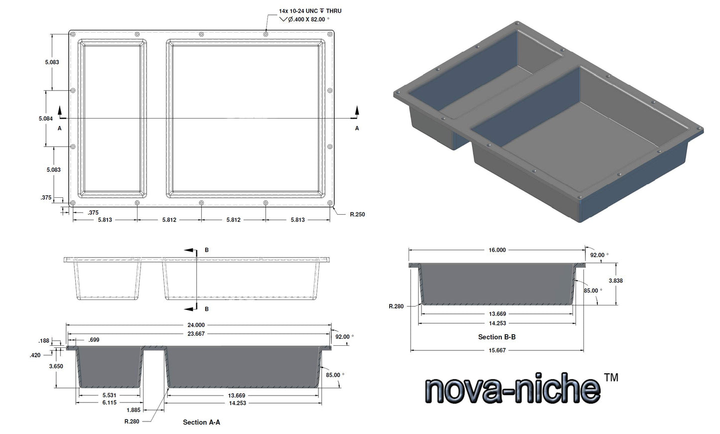 16" x 24" Double Shelf Flushmount Niche (USA MADE)
