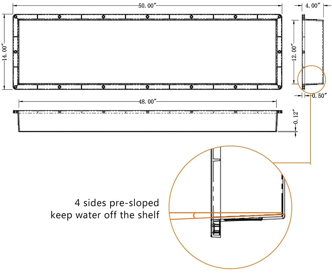 14" x 50" Single Shelf Flushmount Niches