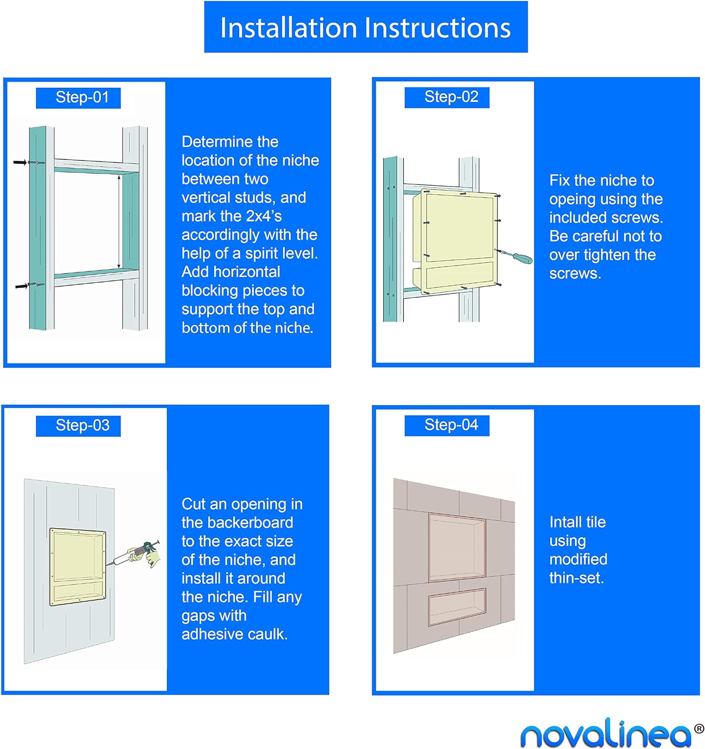 16" x 20" Single Shelf Flushmount Niches with Mounting Screws