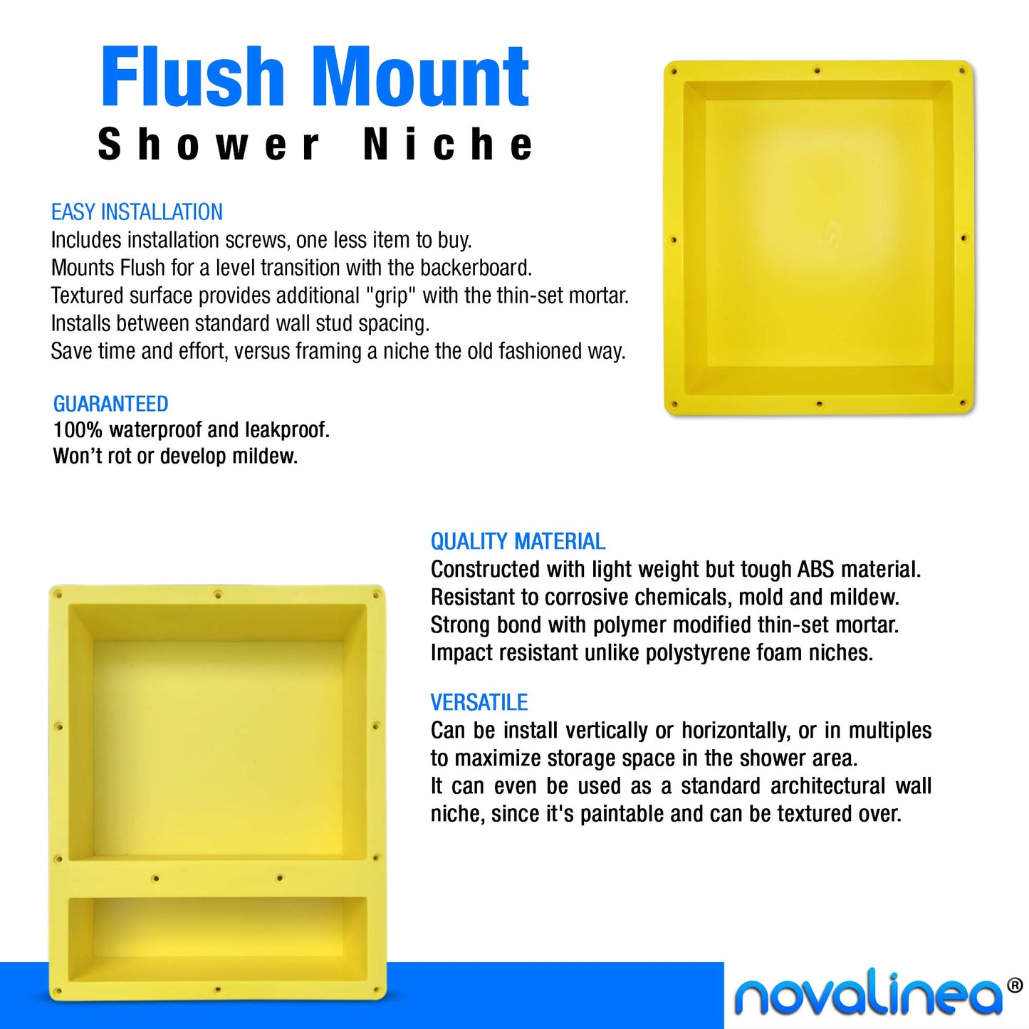 16" x 20" Double Shelf Flushmount Niches with Mounting Screws