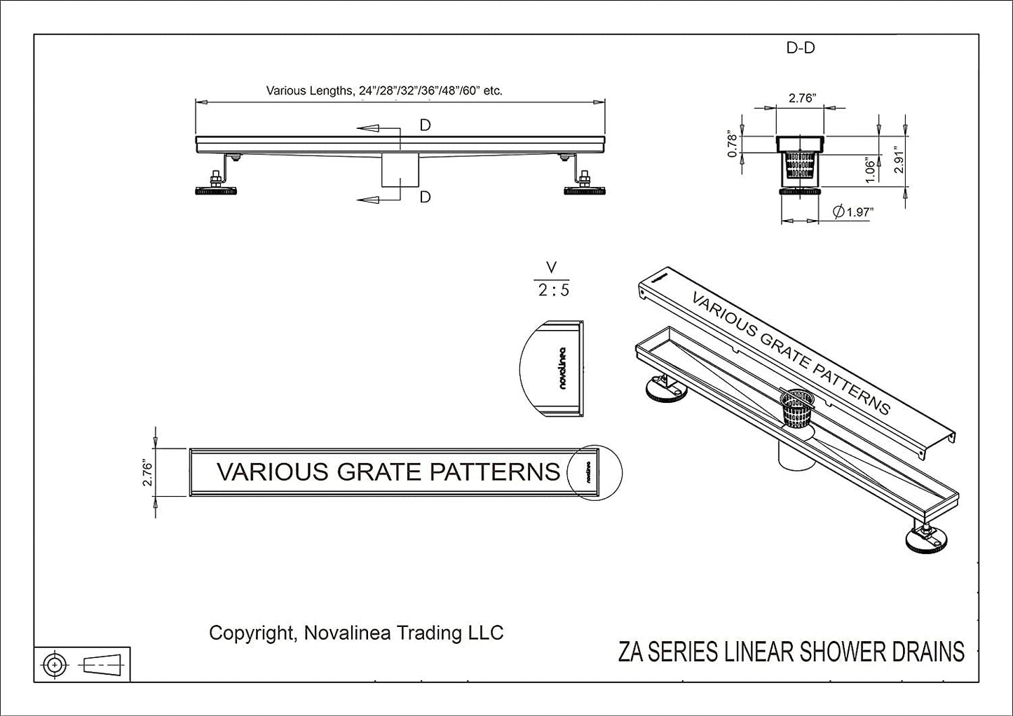 30 Inch Linear Shower Drain with Tile Insert Grate