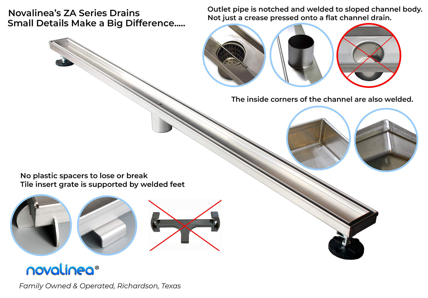 40 Inch Linear Shower Drain with Tile Insert Grate